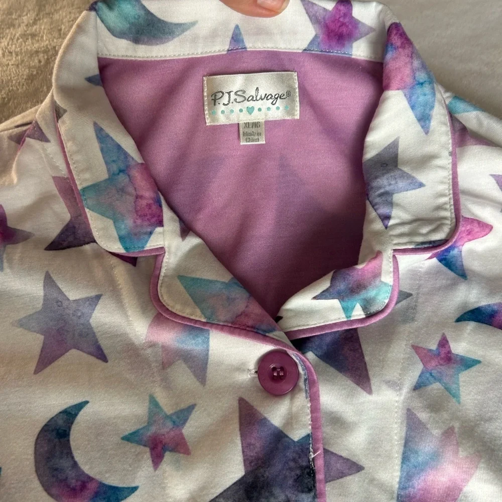 PJ Salvage Purple and Blue Pajama Set with Geometric Star Pattern